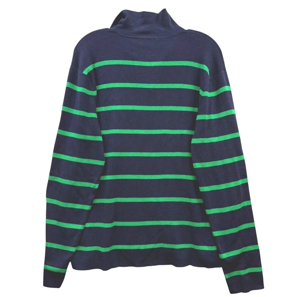 Vintage Polo Ralph Lauren Men's Quarter Zip Sweater Navy Green Striped Cotton L